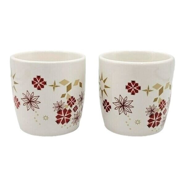 Starbucks Holiday Mugs Red Gold 11oz Snowflake Floral Poinsettia Winter Set of 2 - Picture 6 of 12